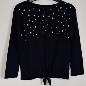 Cat & Jack kids girls M 7/8 silver dots black tie front preppy pullover sweater